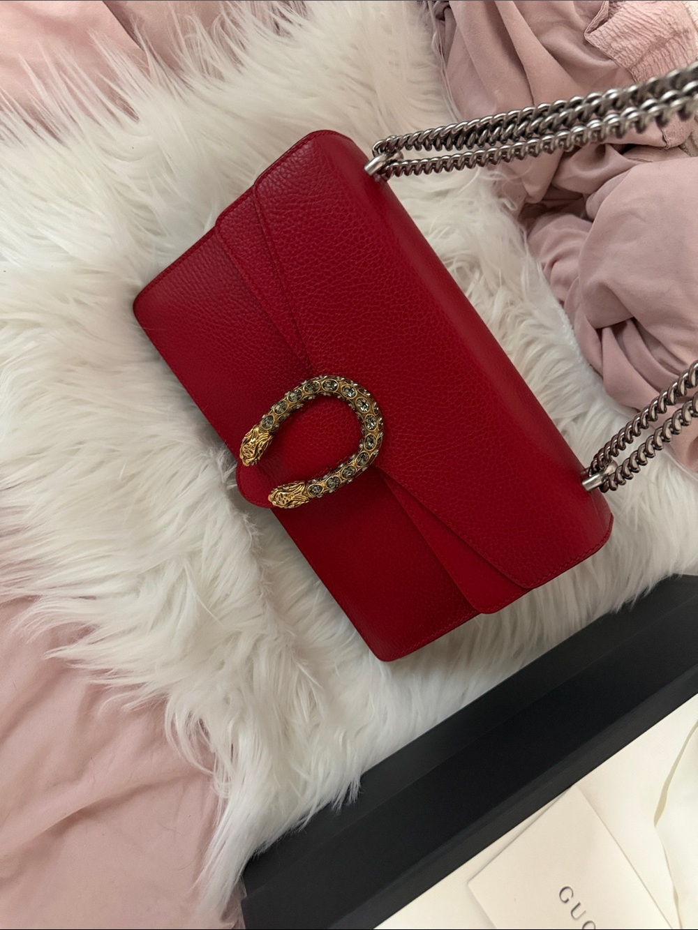 Gucci Medium Dionysus Hibiscus Red & Gold Swarovski Tiger Emblem Bag